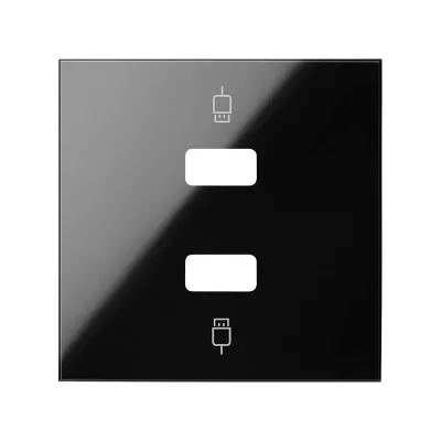 Накладка розетки 2xUSB 2.0 A+A, черный глянец, S100