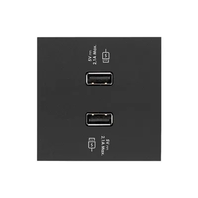 Накладка 2-х зарядных устройств USB A, черный матовый, S100