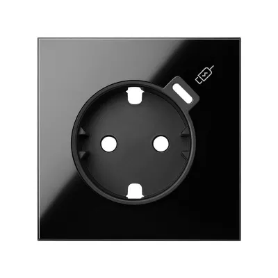 Кит 1 пост, фронт. Накладка на 1 роз.Schuko с з/у USB C, черный глянец, S100