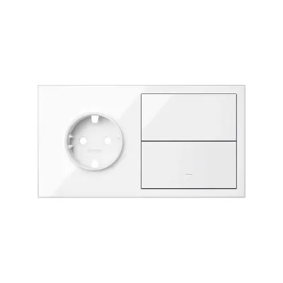 Кит 2 поста, фронт. Накладка на 1 роз.Schuko + 1 клав.выкл-ля + 1 заглушка, белый глянец, S100