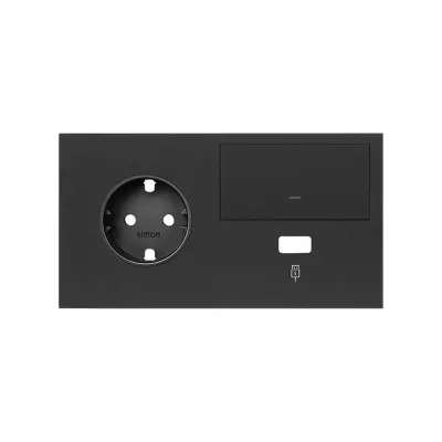 Кит 2 поста, фронт. Накладка на 1 роз.Schuko (лев) + 1 з/у USB A + 1 клав.выкл-ля, черный матовый, S100