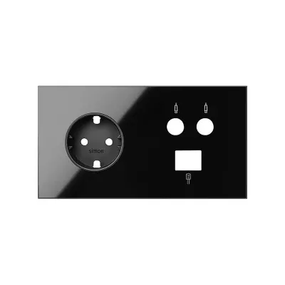 Кит 2 поста, фронт. Накладка на 1 роз.Schuko + 1 роз.TV + 1 роз.RJ45, черный глянец, S100