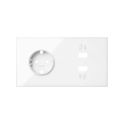 Кит 2 поста, фронт. Накладка на 1 роз.Schuko + 2 з/у USB A, белый глянец, S100
