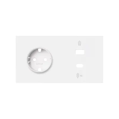 Кит 2 поста, фронт. Накладка на 1 роз.Schuko + з/у USB A+С, белый матовый, S100