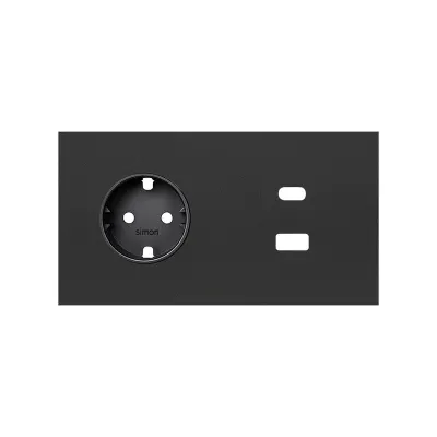 Кит 2 поста, фронт. Накладка на 1 роз.Schuko + з/у USB A+С, черный матовый, S100