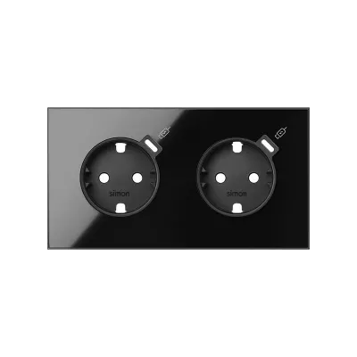 Кит 2 поста, фронт. Накладка на 2 роз.Schuko с з/у USB C, черный глянец, S100