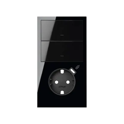 Кит 2 поста, фронт. Накладка вертик.на 1 роз.Schuko с з/у USB C + 2 клав.выкл-лей, черный глянец, S100