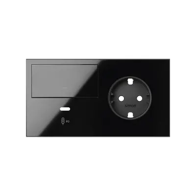 Кит 2 поста, фронт. Накладка на 1 роз.Schuko (лев) + 1 з/у USB C + 1 клав.выкл-ля, черный глянец, S100