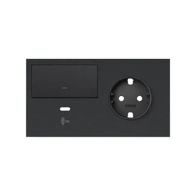Кит 2 поста, фронт. Накладка на 1 роз.Schuko (лев) + 1 з/у USB C + 1 клав.выкл-ля, черный матовый, S100
