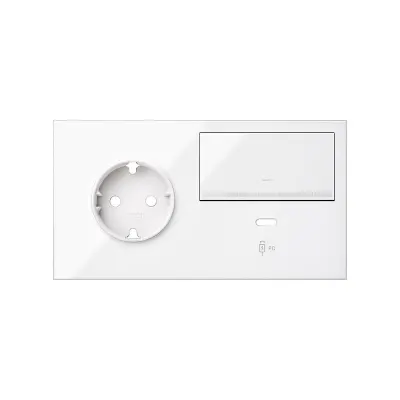 Кит 2 поста, фронт. Накладка на 1 роз.Schuko (прв) + 1 з/у USB C + 1 клав.светорег-ра, белый глянец, S100