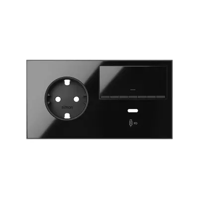 Кит 2 поста, фронт. Накладка на 1 роз.Schuko (прв) + 1 з/у USB C + 1 клав.светорег-ра, черный глянец, S100