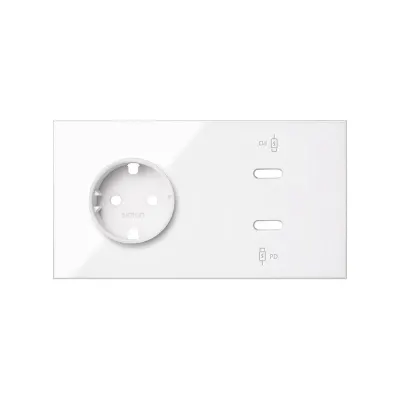 Кит 2 поста, фронт. Накладка на 1 роз.Schuko + 2 з/у USB C, белый глянец, S100