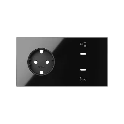 Кит 2 поста, фронт. Накладка на 1 роз.Schuko + 2 з/у USB C, черный глянец, S100