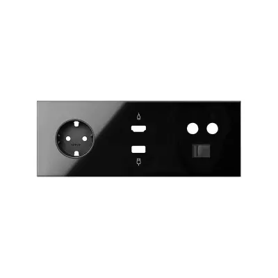 Кит 3 поста, фронт. Накладка на 1 роз.Schuko + 1 роз.TV + 1 роз.RJ45 + 1 роз.HDMI + 1 роз.USB Aцвета черный глянец S100