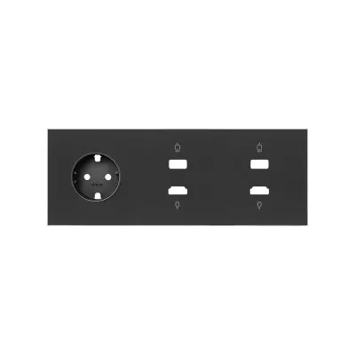 Кит 3 поста, фронт. Накладка на 1 роз.Schuko + 2 роз.HDMI + 2 роз.USB A, черный матовый, S100