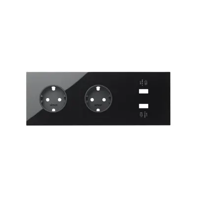 Кит 3 поста, фронт. Накладка на 2 роз.Schuko + 2 з/у USB A, черный глянец, S100
