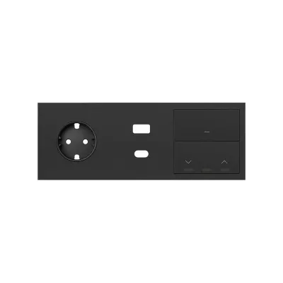 Кит 3 поста, фронт. Накладка на 1 роз.Schuko + з/у USB A+C + 1 клав.выкл-ля + 1 клав.жалюзи, черный матовый, S100