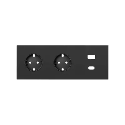 Кит 3 поста, фронт. Накладка на 2 роз.Schuko + з/у USB A+С, черный матовый, S100
