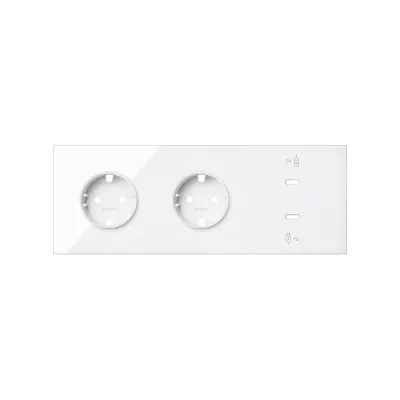 Кит 3 поста, фронт. Накладка на 2 роз.Schuko + 2 з/у USB C, белый глянец, S100