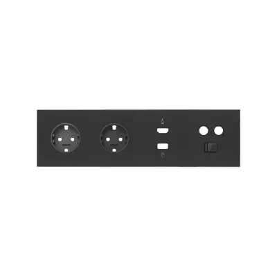 Кит 4 поста, фронт. Накладка на 2 роз.Schuko + 1 роз.TV+SAT + 1 роз.RJ45 + 1 роз.HDMI + 1 роз.USB A, черный матовый, S100