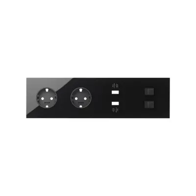 Кит 4 поста, фронт. Накладка на 2 роз.Schuko + 2 з/у USB A + 2 роз.RJ45, черный глянец, S100