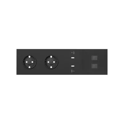 Кит 4 поста, фронт. Накладка на 2 роз.Schuko + 2 з/у USB C + 2 роз.RJ45, черный матовый, S100