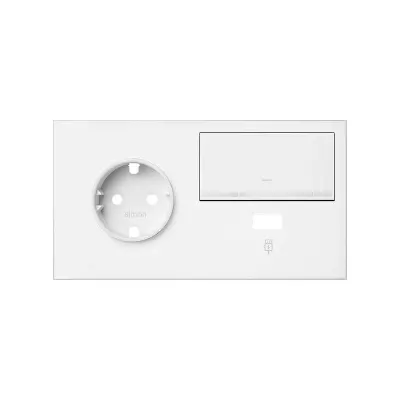Кит 2 поста, фронт. Накладка на 1 роз.Schuko (лев) + 1 з/у USB A + 1 клав.светорег-ра, белый матовый, S100