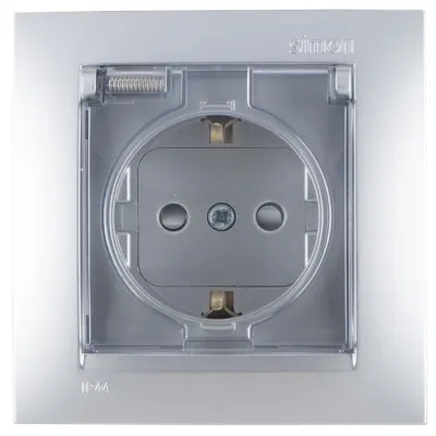 Розетка IP44 моноблок с крышкой и шторками Schuko 2Р+Е, 16A 250В~, алюминий, S15