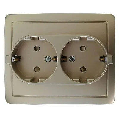Розетка двойная моноблок со шторками Schuko 2x2Р+Е, 16A 250В~, шампань, S15
