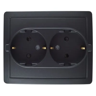 Розетка двойная моноблок со шторками Schuko 2x2Р+Е, 16A 250В~, графит, S15