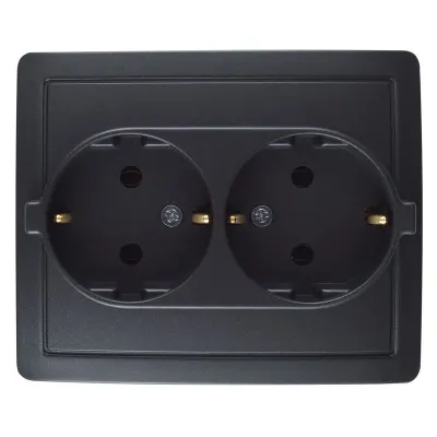 Розетка двойная моноблок Schuko 2x2Р+Е, 16A 250В~, графит, S15