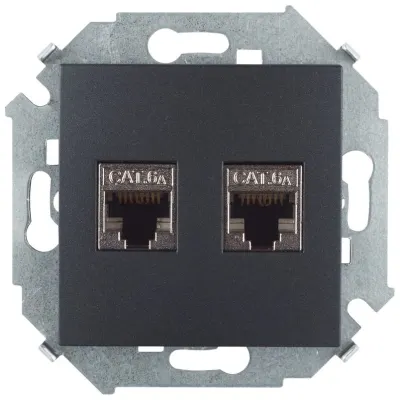 Розетка информационная 2xRJ45 Cat.6A FTP (AMP), графит, S15