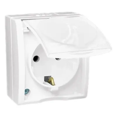 Розетка IP54 с крышкой Schuko 2Р+Е, 16A 250В~, белый, S15A