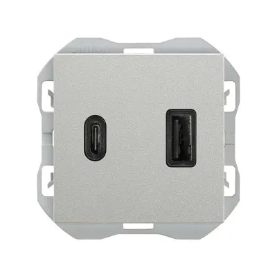 Механизм USB зарядного устр-ва, 2М, USB A+C, QC3.0, S270, алюминий