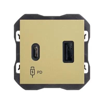 Механизм USB зарядного устр-ва, 2М, USB A+C, QC3.0, S270, бронза