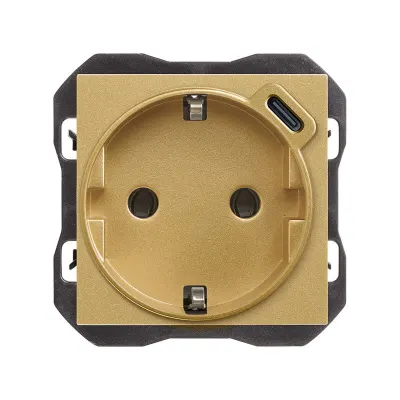 Механизм розетки SCHUKO + USB-C з/у, 2P+E, 16А/250В (2.1А/5В), S270, золото