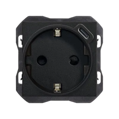 Механизм розетки SCHUKO + USB-C з/у, 2P+E, 16А/250В (2.1А/5В), S270, чёрный матовый