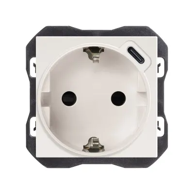 Механизм розетки SCHUKO + USB-C з/у, 2P+E, 16А/250В (2.1А/5В), S270, белый матовый