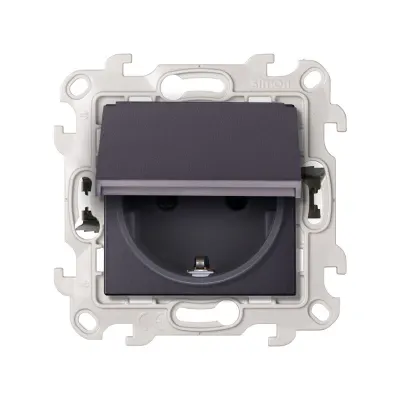 Розетка IP44 с крышкой и шторками Schuko 2Р+Е, 16A 250В~ P&Go, графит, S24