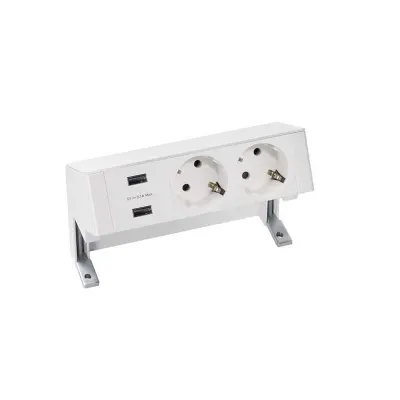 Настольный x3 розеточный блок, 2x2P+E, USB A+A з/у, белый, S400
