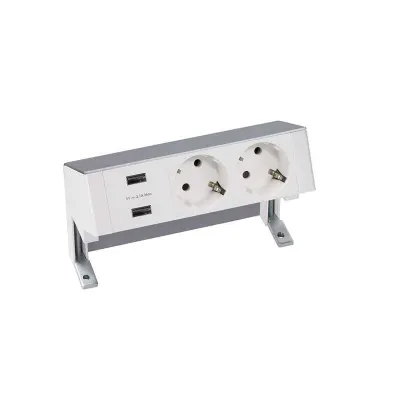 Настольный x3 розеточный блок, 2x2P+E, USB A+A з/у, алюминий, S400