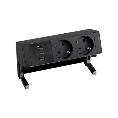 Настольный x3 розеточный блок, 2x2P+E, USB A+A з/у, черный, S400