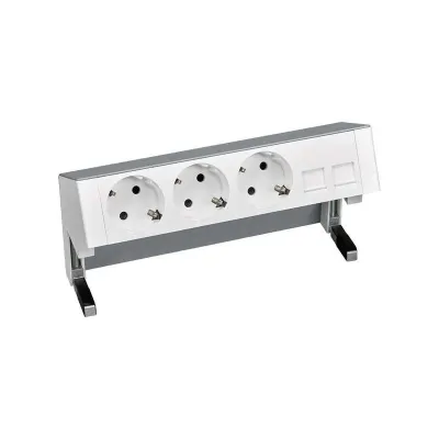 Настольный x4 розеточный блок, 3х2P+E, 2хRJ45, алюминий, S400