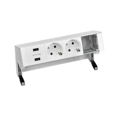 Настольный x4 розеточный блок, 2x2P+E, USB A+A з/у, 1 пустой модуль, белый, S400