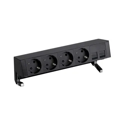 Настольный x5 розеточный блок, 4х2P+E, 2хRJ45, черный, S400