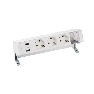 Настольный x5 розеточный блок, 3x2P+E, USB A+A з/у, 1 пустой модуль, белый, S400
