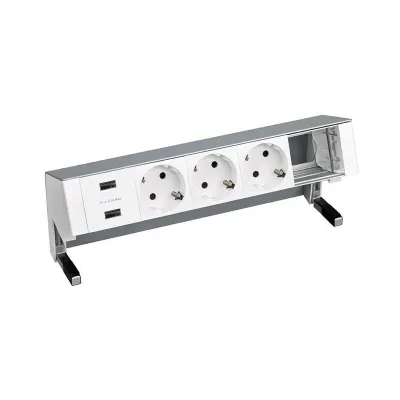 Настольный x5 розеточный блок, 3x2P+E, USB A+A з/у, 1 пустой модуль, алюминий, S400