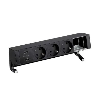 Настольный x5 розеточный блок, 3x2P+E, USB A+A з/у, 1 пустой модуль, черный, S400