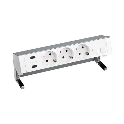Настольный x5 розеточный блок, 3x2P+E, USB A+A з/у, 2хRJ45, алюминий, S400