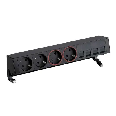 Настольный x6 розеточный блок, 2x2P+E, 2x2P+E UPS, 4хRJ45, черный, S400